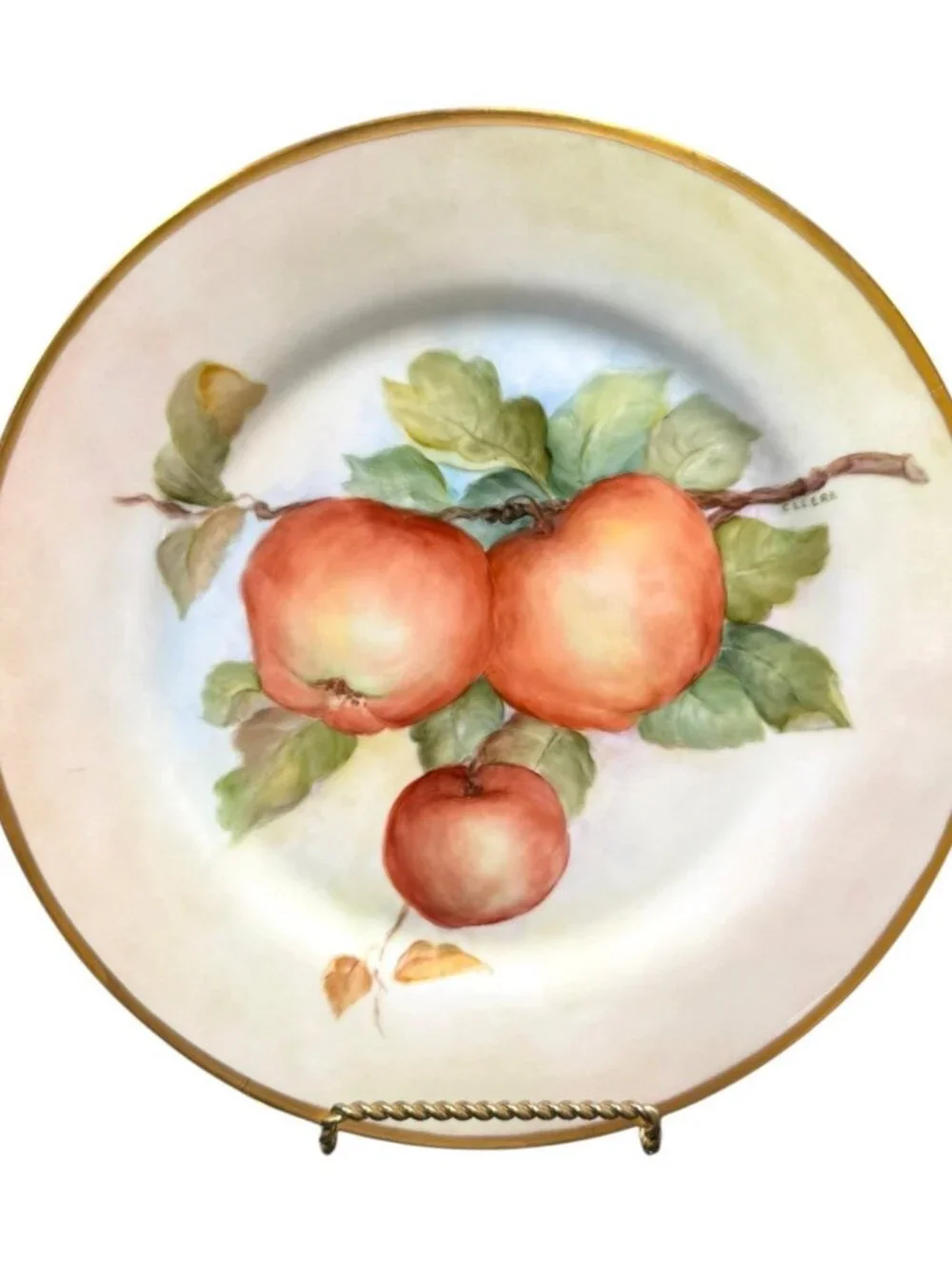 Antique Tirschenreuth Bavaria Hand Painted Apple Plate C Leere 10.75